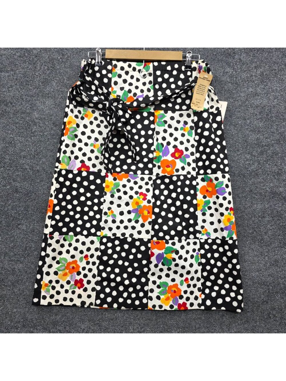 Vintage Sanibel Retro Floral Polka Dot Midi Skirt L Black Deadstock Rockabilly